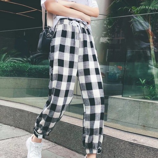 Pantalones holgados de cuadros para mujer A436