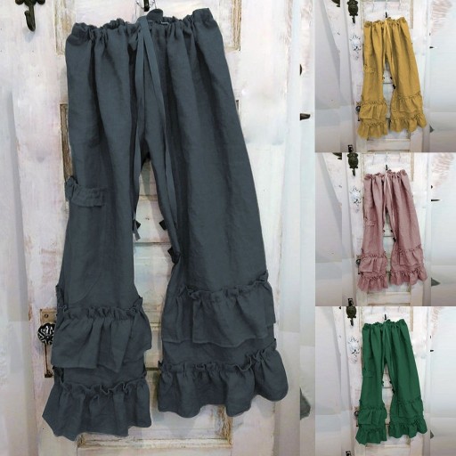 Pantalones holgados de mujer con volantes