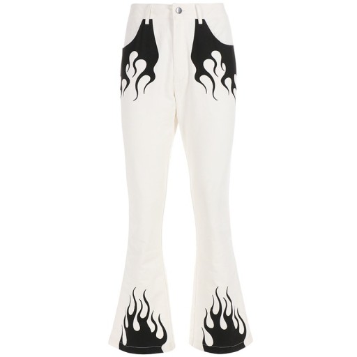 Pantaloni albi de dama cu flacari