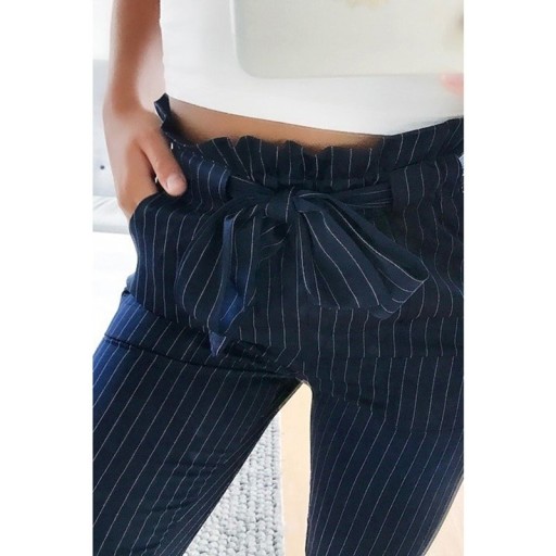 Pantaloni blu da donna con fiocco