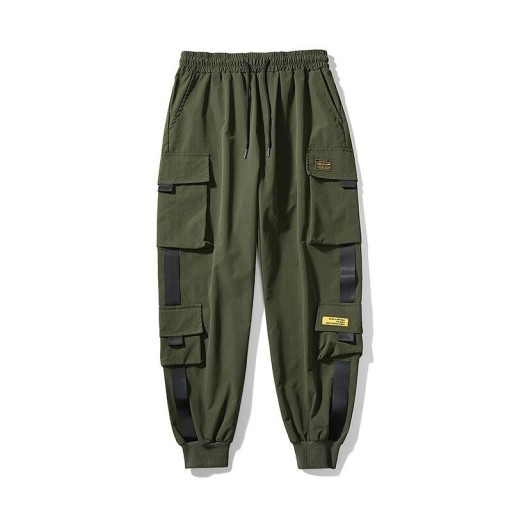 Pantaloni cargo jogger con vita elastica e cordoncino Grandi tasche con pattina sulle cosce Tasche laterali Gambe affusolate