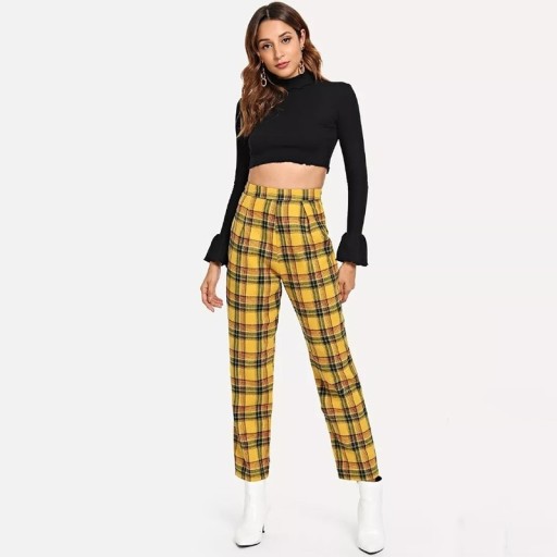 Pantaloni carouri de dama galbeni