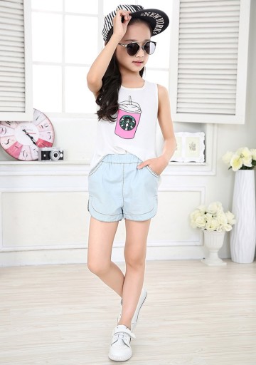 Pantaloni corti in denim per ragazze - Blu chiaro