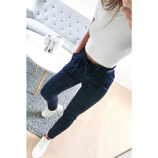 Pantaloni de dama albastri cu fundita