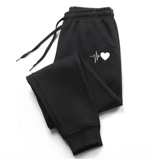 Pantaloni de trening comozi pentru femei, cu imprimeu cu inimioare, pantaloni casual moi, pentru casă și exterior, pantaloni sport confortabili cu talie elastică