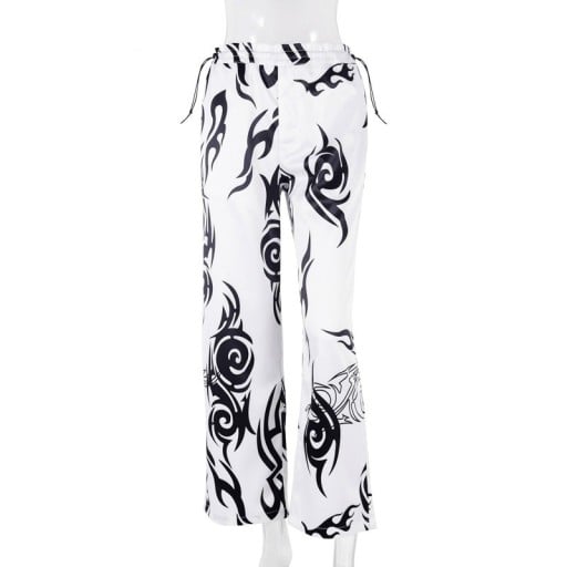 Pantaloni de trening de dama alb-negru cu imprimeu