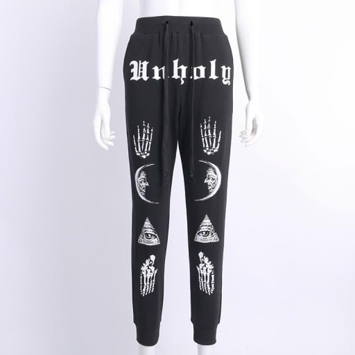 Pantaloni de trening negri de dama cu imprimeu
