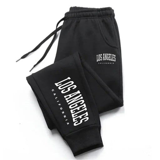 Pantaloni de trening pentru femei cu buzunare și inscripția Los Angeles pe lateral și pe picioare cu șnur Poliester Unicolor Confortabili pentru timp liber și sport