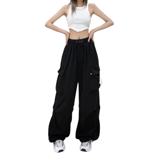 Pantaloni largi casual pentru femei, cu talie joasă, cu șnur, lați, cu buzunare, pantaloni casual confortabili pentru fiecare zi