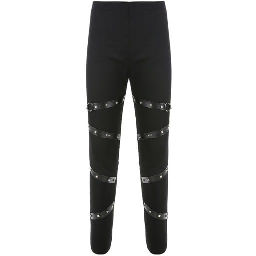 Pantaloni negri pentru femei cu curele