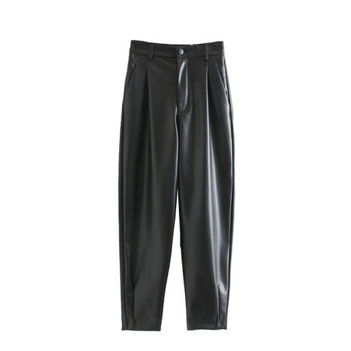 Pantaloni negri pentru femei din piele artificială A335