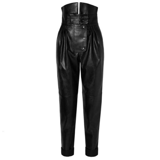 Pantaloni pentru femei cu talie înaltă din piele artificială