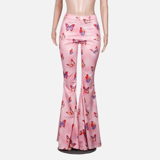 Pantaloni roz pentru femei cu fluturi