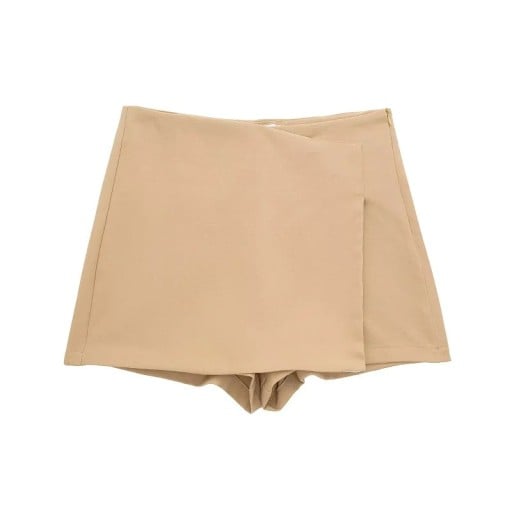 Pantaloni scurți asimetrici eleganți pentru femei, cu efect de fustă. Fustă scurtă elegantă pentru ținute de zi cu zi și de zi cu zi. Croială