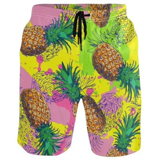 Pantaloni scurți de baie pentru băieți cu imprimeu de ananas cu buzunare din poliester uscare rapidă pantaloni scurți de baie de vară pentru plajă și piscină