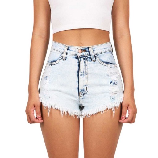 Pantaloni scurți din denim cu femei, cu găuri în buzunare