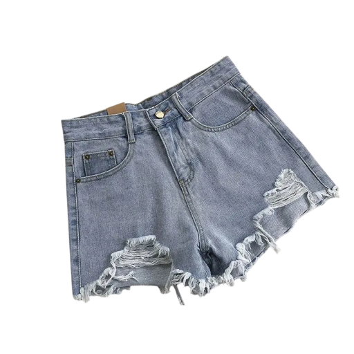 Pantaloni scurți din denim pentru femei, rupți, cu talie înaltă, cu găuri și margine desfăcută, pantaloni scurți lejeri pentru oraș și exterior