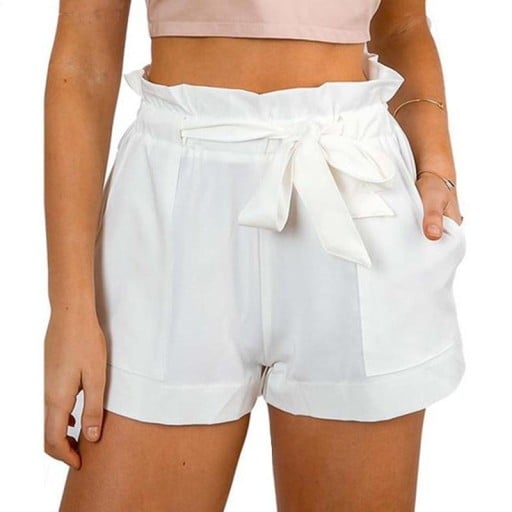 Pantaloni scurți eleganti de damă cu panglică J2414