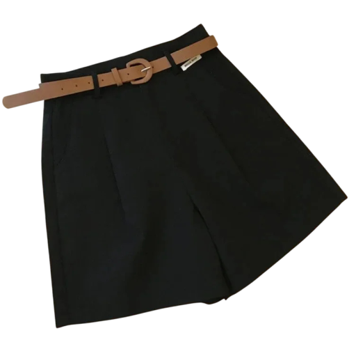 Pantaloni scurți largi de damă din bumbac, cu curea și fermoar. Pantaloni scurți de vară, în linie A, din material subțire. Pantaloni scurți eleganți pentru timpul liber și oraș.