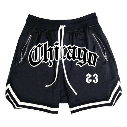 Pantaloni scurți sport cu uscare rapidă pentru bărbați, pantaloni scurți de baschet Chicago, cu buzunare cu fermoar, pantaloni scurți