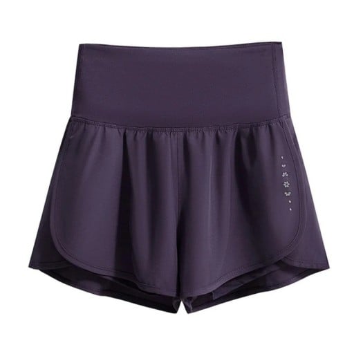 Pantaloni scurți sportivi pentru femei cu talie înaltă și buzunare, uni, din poliester și spandex, pantaloni scurți elastici funcționali pentru alergare și fitness
