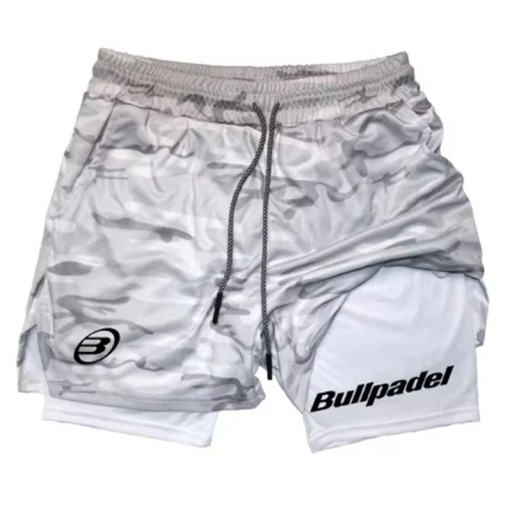 Pantaloni sport pentru bărbați, cu uscare rapidă, de camuflaj, dublu strat, pantaloni scurți de vară pentru exterior, pentru alergare și badminton, cu talie elastică și șnur