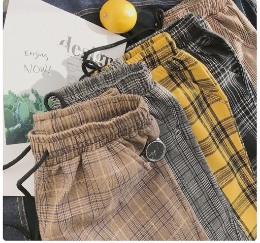 Pantalons à carreaux pour femmes avec élastique à la taille A233