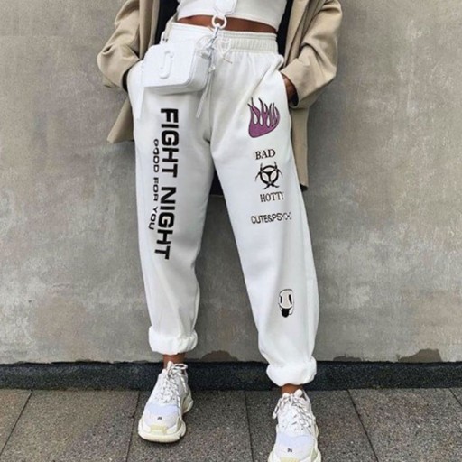 Pantalons jogger blancs pour femmes avec imprimé