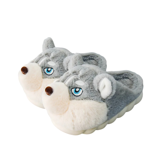 Pantofole in peluche a forma di cane husky Pantofole domestiche morbide con suola antiscivolo Pantofole per cani carine per l'inverno Calzature invernali calde