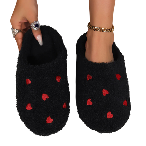 Pantofole invernali da donna con cuoricini Pantofole morbide e pelose per uso domestico Pantofole calde per l'inverno Pantofole comode con motivo carino
