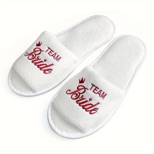 Pantufas de casamento femininas com bordado Equipa da noiva Calçado doméstico leve e confortável para a despedida de solteira