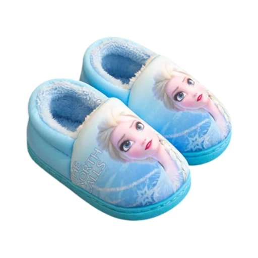 Pantufas infantis com plataforma alta Estampagem da princesa Elsa do Reino do Gelo Pantufas de inverno em pelúcia Calçado quente e confortável para meninas