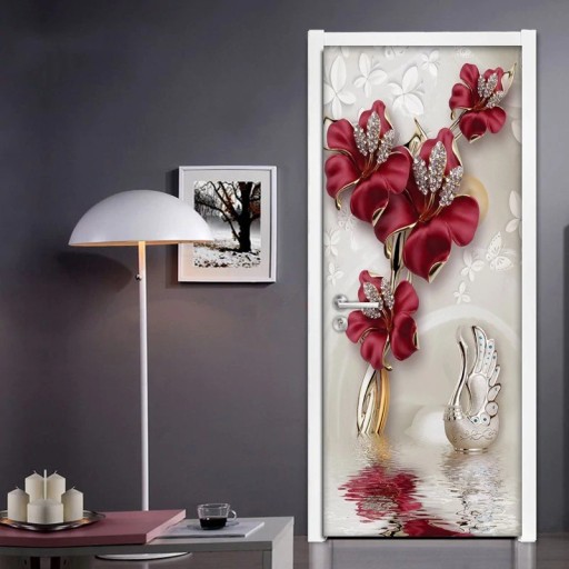 Papier peint autocollant pour porte avec fleur