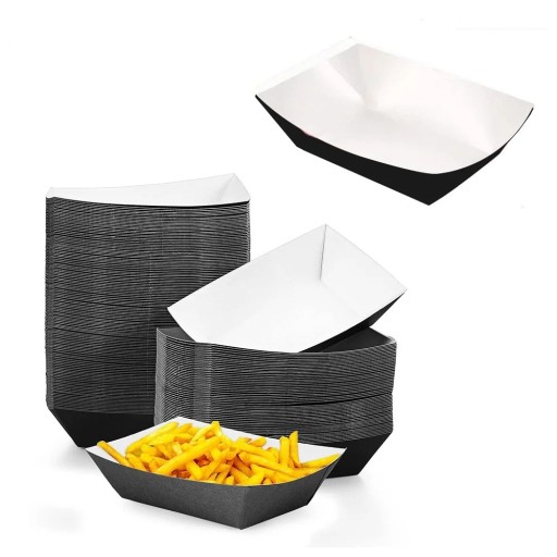 Papieren snackdozen 10 stuks 20 × 15 × 5,5 cm papieren snackbakjes zwarte serveerdozen voor feesten en snacks