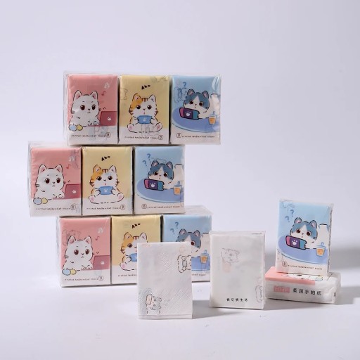 Papieren zakdoeken Motief katten 8 stuks x 9 verpakkingen Ongeparfumeerd Zachte hygiëne zakdoeken voor in de zak en handtas