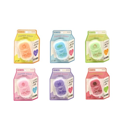 Papierové mydlo POP SOAP cestovné mydlové lístky 50 ks púzdro 6 x 4 cm penivé rozpustné vo vode bez alkoholu na umývanie rúk na cesty