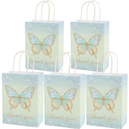 Papierowe torby prezentowe motyl Thank you zestaw 5 sztuk papierowych toreb w różnych kolorach z uchwytami na małe prezenty papierowe torby