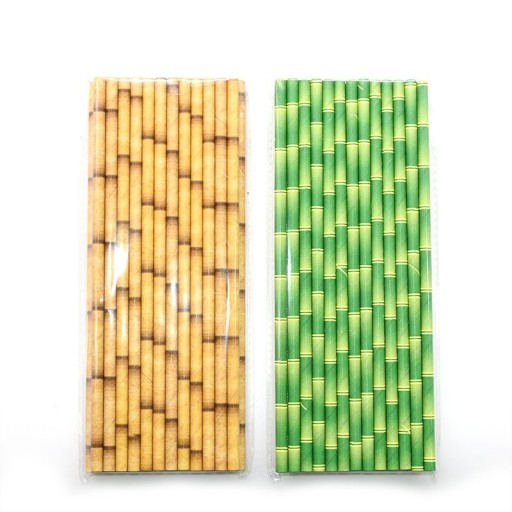 Papír szívószál bambusz motívummal 25 db