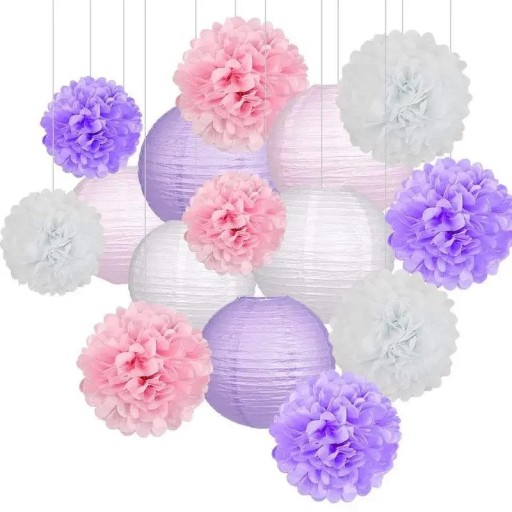 Papírlámpás virág függő dekoráció 25 cm selyempapírból pom pom golyó születésnapi, esküvői és parti díszítéshez