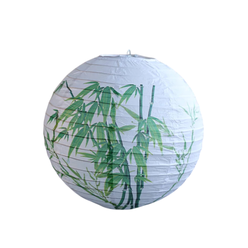 Papírový kulatý lampion s motivem bambusu 30 cm z papíru s drátěnou konstrukcí bílý dekorace na oslavy a výzdoba