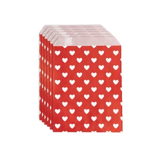 Papperspresentpåsar set 25 st 13x18 cm papper röda med hjärtan för inslagning av små presenter och godis