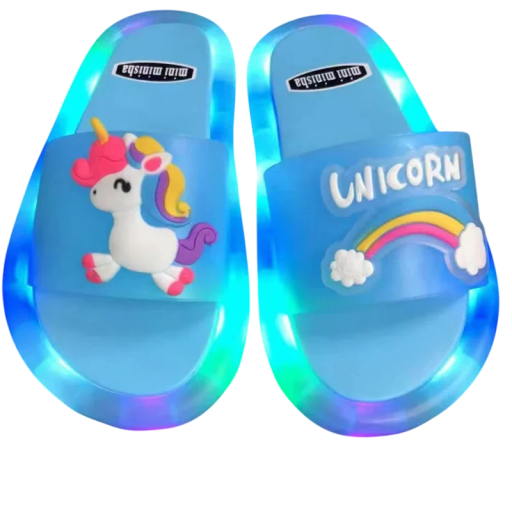 Papuci luminoși pentru copii cu unicorn și curcubeu Papuci comozi cu lumină LED Papuci de casă colorați Motiv drăguț pentru fete și băieți