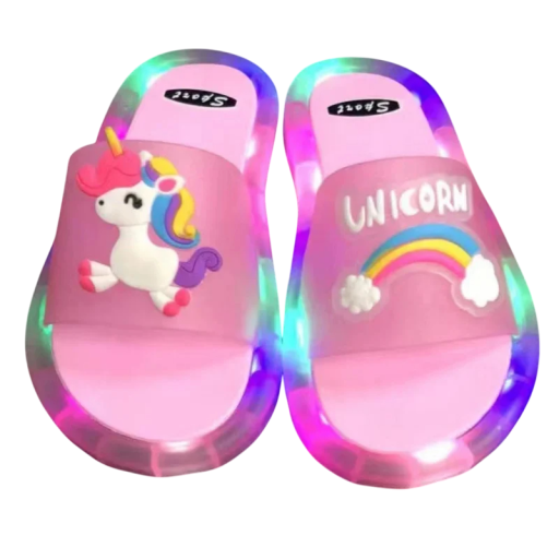 Papuci luminoși pentru copii cu unicorn și curcubeu Papuci comozi cu lumină LED Papuci de casă colorați Motiv drăguț pentru fete și băieți