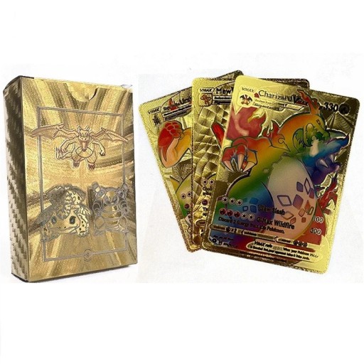 Paquete de cartas Pokémon de arcoíris dorado, cartas Pokémon VMax variocolor, juego de cartas coleccionables Pokémon, arcoíris dorado, 55 unidades