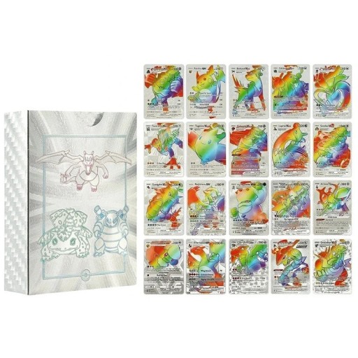 Paquete de cartas Pokémon de color plata arcoíris, cartas Pokémon brillantes VMax, juego de cartas coleccionables Pokémon, arcoíris plateado, 55 unidades