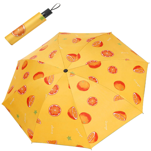 Parapluie de voyage pliable jaune résistant au vent Parapluie compact pour voiture pour la pluie avec protection UV Parasol avec motif d'oranges pour hommes et femmes