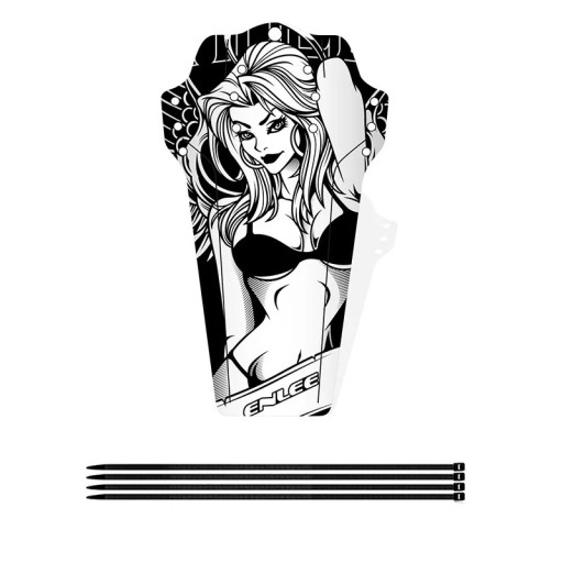 Paraspruzzi per bici con motivo nero-bianco di donna in reggiseno, illustrazione con design grafico distintivo, montaggio universale per ruote