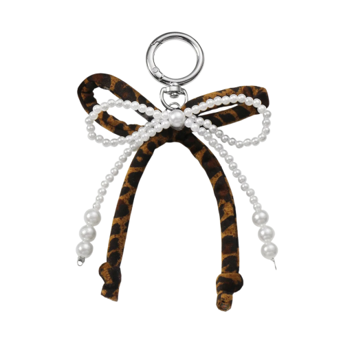 Parelsleutelhanger Hars Imitatie Parels Luipaardstrik Elegante Sleutelhanger Tas Rugzak Modeaccessoire