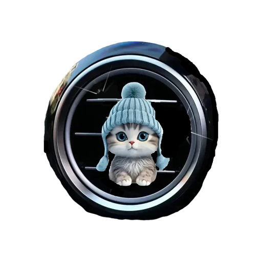 Parfémový klip do auta 2D osvěžovač vzduchu cca 6 cm difuzér do ventilace dekorace kočka v modré čepici do interiéru