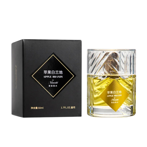 Parfumul unisex Apple Brandy cu o aromă ușoară de fructe 50 ml în sticluță de sticlă transparentă cu umplutură aurie cu aromă de măr și vanilie pentru purtare zilnică